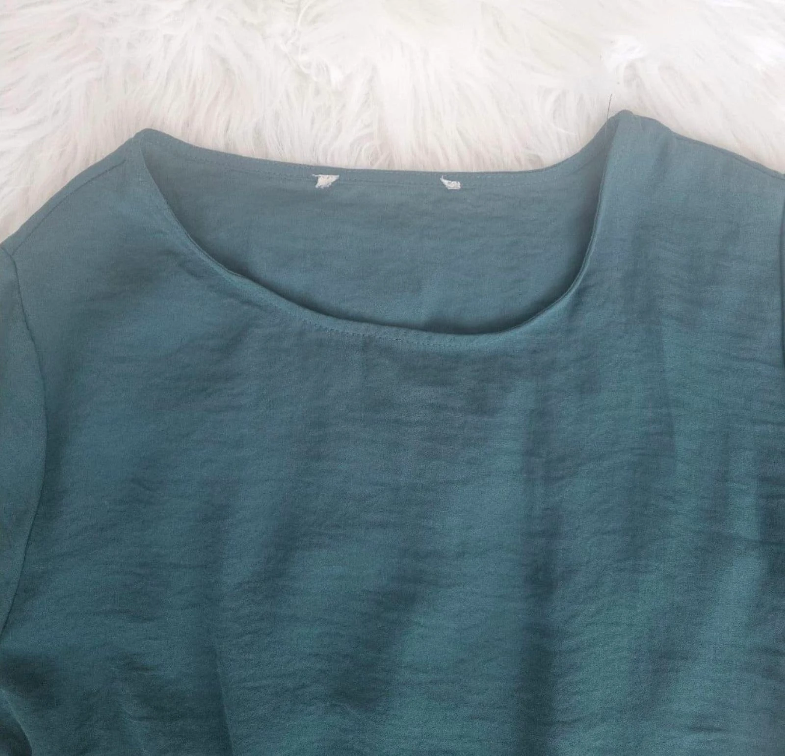 ONLY blusa verde oscuro con mangas abullonadas y cordón en la cintura / top peplum talla M – photo 3